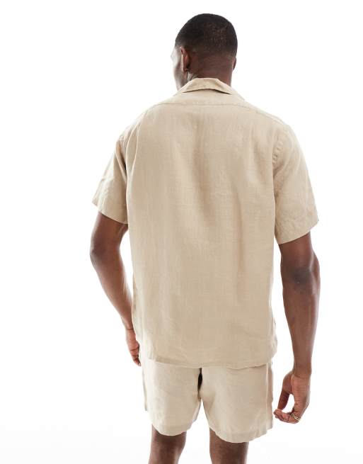 Polo Ralph Lauren - Icon - Camicia a maniche corte classica oversize beige in lino con rever e logo in coordinato, 3 di 4