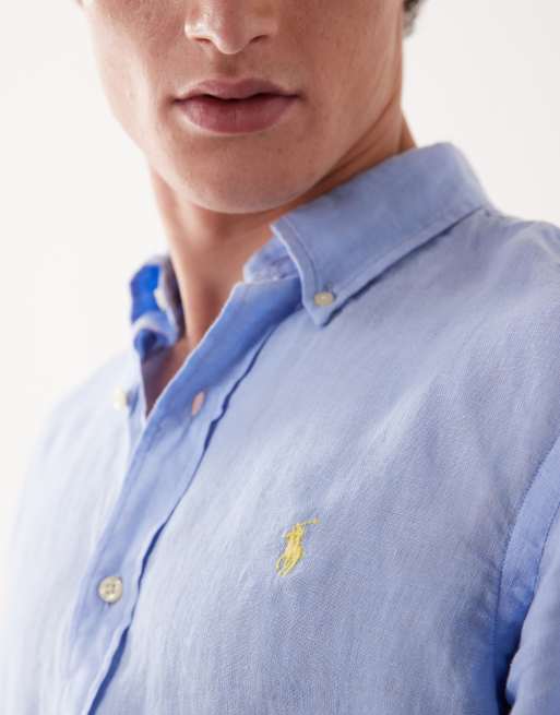 Polo Ralph Lauren - Icon - Camicia a maniche lunghe in lino blu con logo, 3 di 5