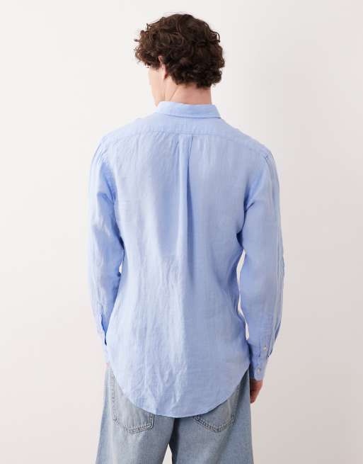Polo Ralph Lauren - Icon - Camicia a maniche lunghe in lino blu con logo, 5 di 5