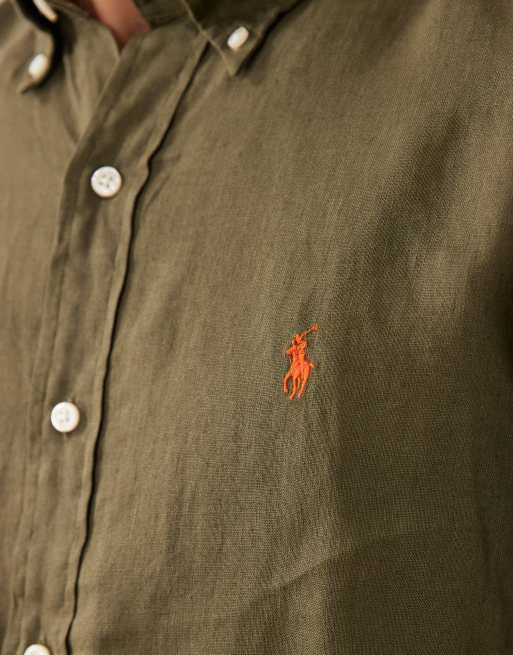 Polo Ralph Lauren - Icon - Camicia a maniche lunghe in lino kaki con logo, 2 di 5