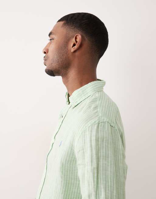 Polo Ralph Lauren - Icon - Camicia a maniche lunghe in lino verde chiaro e bianco a righe con logo, 4 di 5