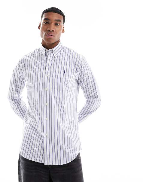 Polo Ralph Lauren - Icon - Camicia bianca e blu elasticizzata in popeline a righe multiple con logo - view 1