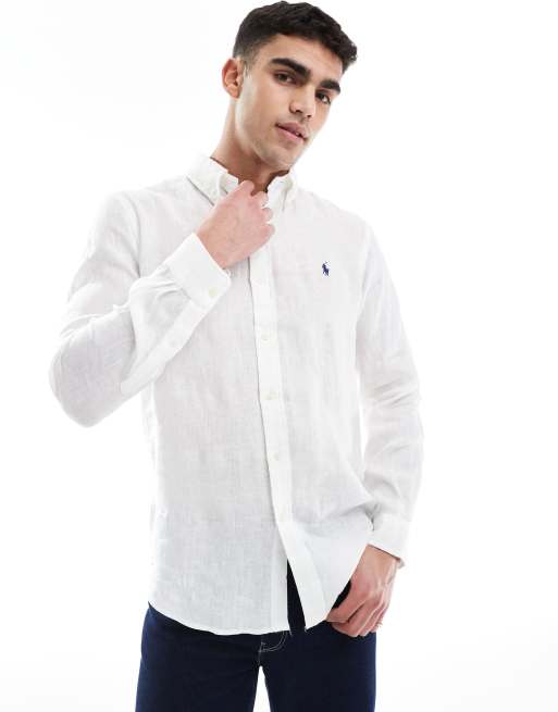 Polo Ralph Lauren - Icon - Camicia custom fit classica in lino bianca con logo
