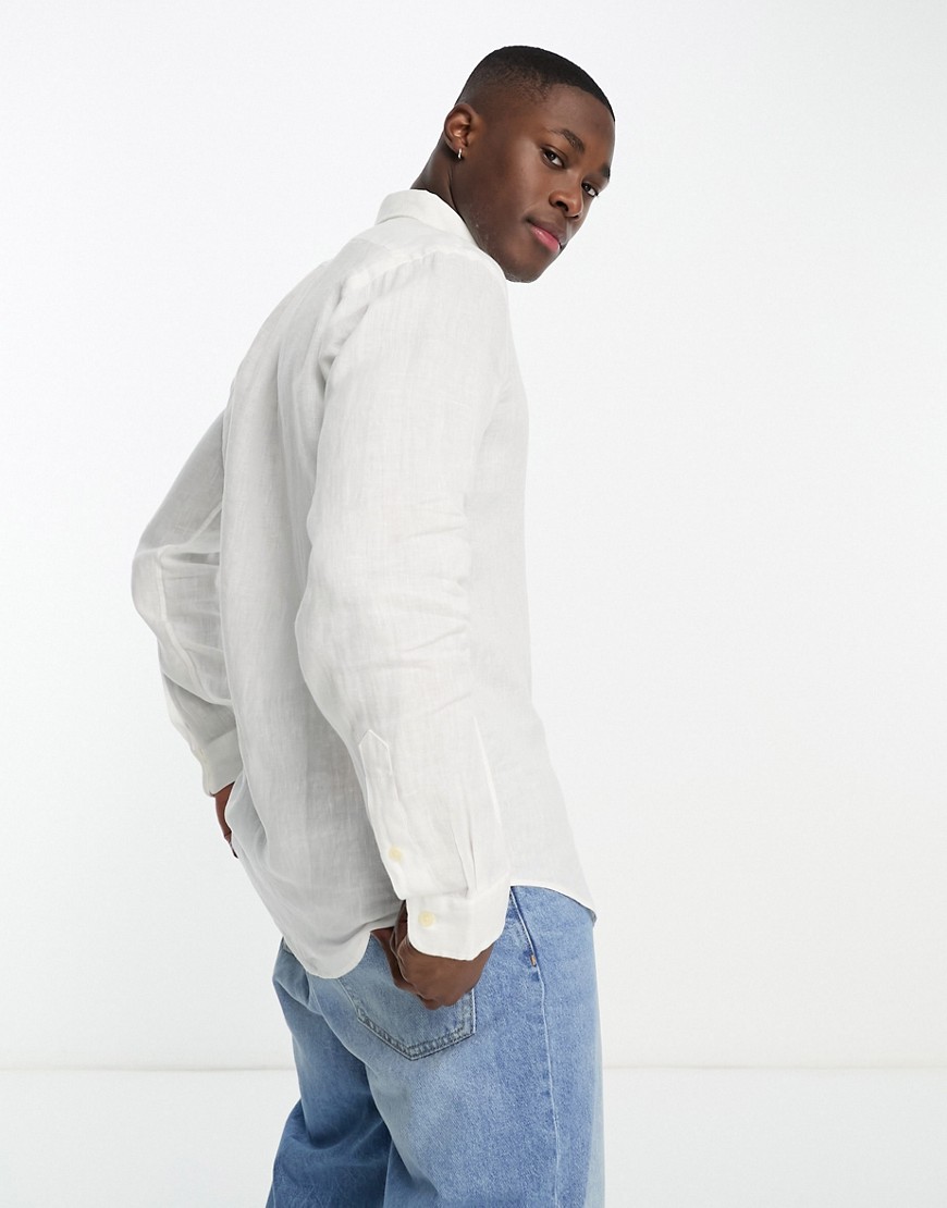 Icon - Camicia custom fit in lino bianca con logo-Bianco - Polo Ralph Lauren Camicia donna  - immagine3