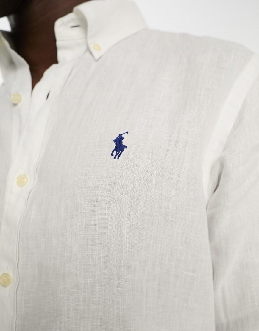 Icon - Camicia custom fit in lino bianca con logo-Bianco - Polo Ralph Lauren Camicia donna  - immagine2