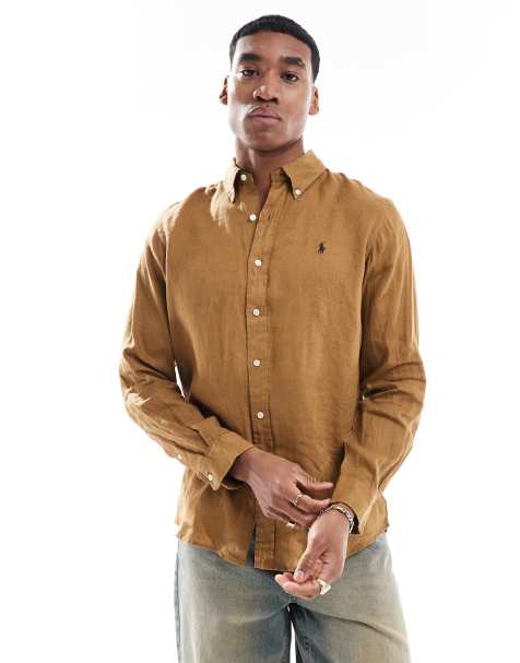 Polo Ralph Lauren - Icon - Camicia custom fit in lino color cuoio con logo - view 1