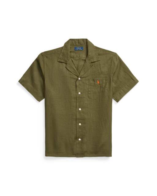 Polo Ralph Lauren - Icon - Camicia oversize classica a maniche corte verde oliva in lino con rever e logo, 2 di 5