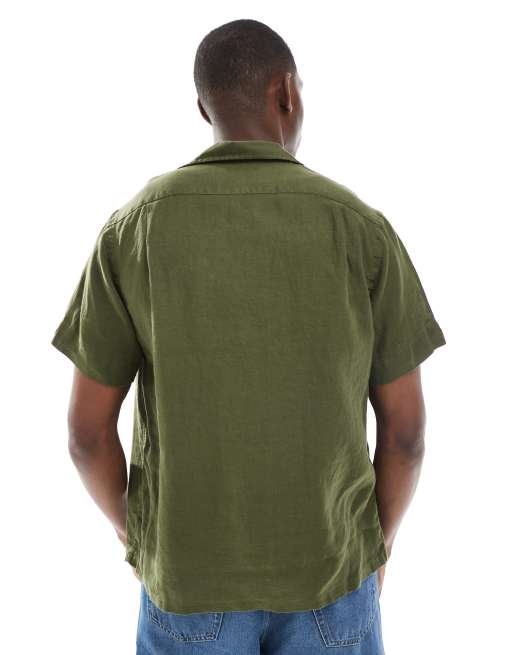 Polo Ralph Lauren - Icon - Camicia oversize classica a maniche corte verde oliva in lino con rever e logo, 5 di 5