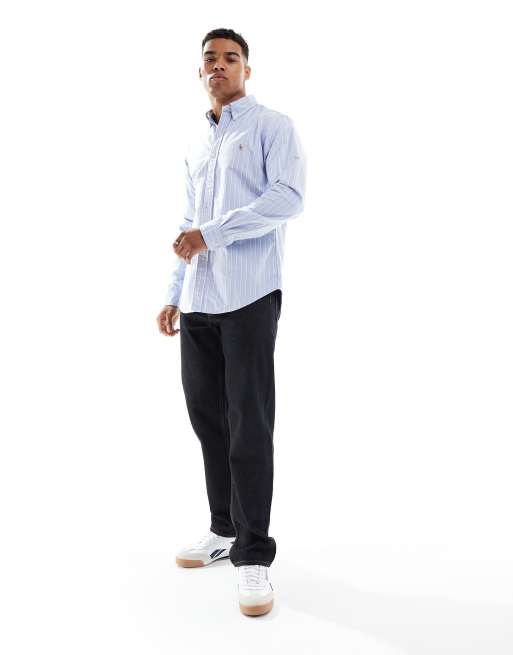 Polo Ralph Lauren - Icon - Camicia Oxford custom fit blu a righe con logo, 2 di 4