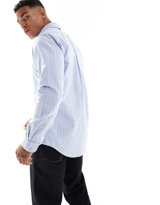 Polo Ralph Lauren - Icon - Camicia Oxford custom fit blu a righe con logo, 4 di 4