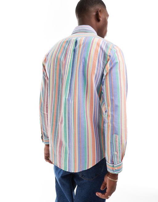 Polo Ralph Lauren - Icon - Camicia Oxford multicolore a righe arancioni e verdi con logo, 2 di 4