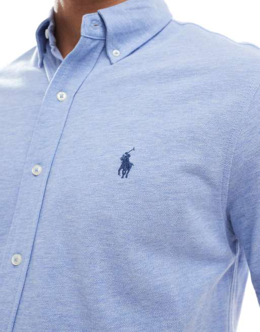 Polo Ralph Lauren - Icon - Camicia piqué azzurra a maniche corte con logo, 3 di 4