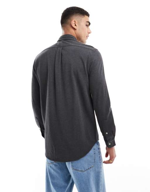 Polo Ralph Lauren - Icon - Camicia piqué grigio antracite mélange con logo, 3 di 4