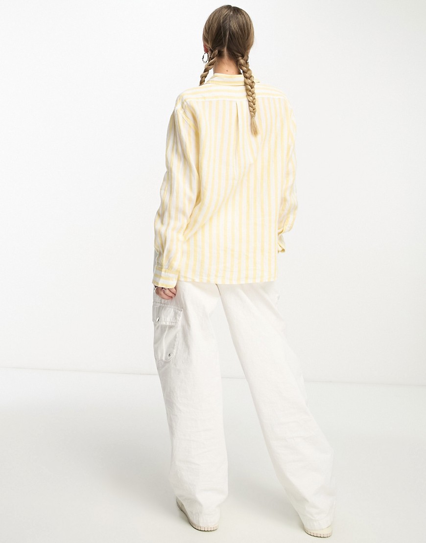 Icon - Camicia squadrata in lino bianca/gialla a righe con logo-Giallo - Polo Ralph Lauren Camicia donna  - immagine2