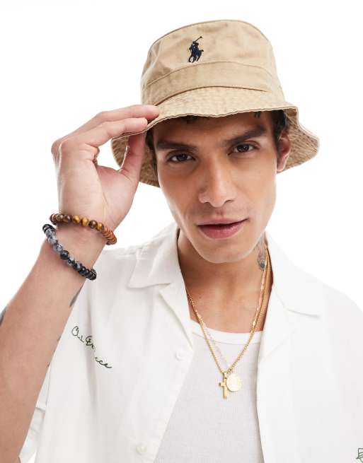 Polo Ralph Lauren - Icon - Cappello da pescatore color cuoio in twill con logo