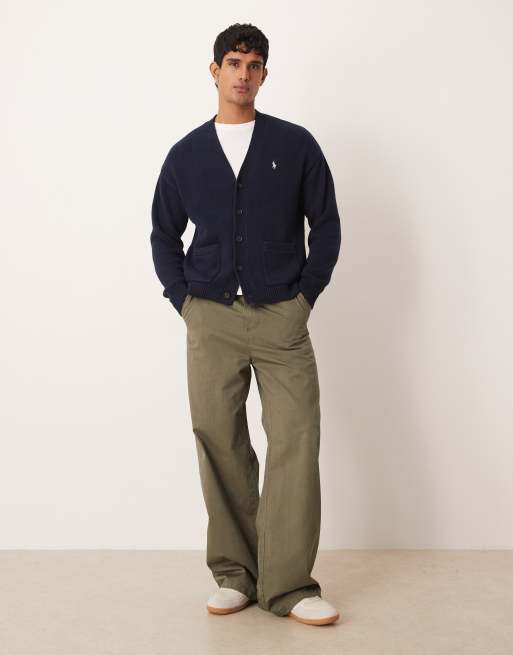 Polo Ralph Lauren - Icon - Cardigan comodo blu navy in cotone con logo, 2 di 5