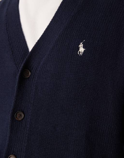 Polo Ralph Lauren - Icon - Cardigan comodo blu navy in cotone con logo, 3 di 5