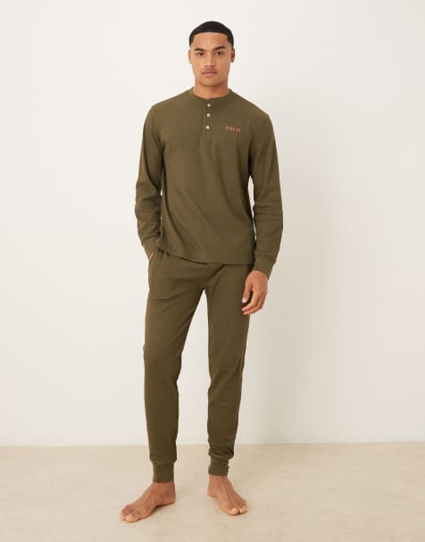 Polo Ralph Lauren – Icon – Ciemnozielone joggersy domowe o waflowej fakturze z logo - view 1