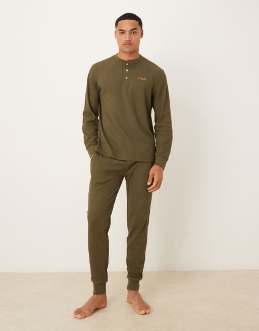 Polo Ralph Lauren – Icon – Ciemnozielone joggersy domowe o waflowej fakturze z logo