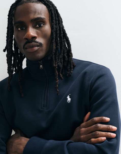 Polo Ralph Lauren - Icon - Felpa in maglia doppia di jersey blu navy con zip corta e logo - view 1