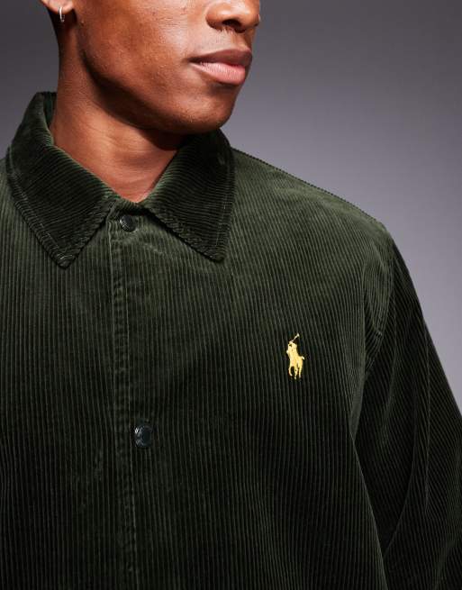 Polo Ralph Lauren - Icon - Giacca coach in velluto a coste verde oliva foderata con logo, 3 di 4