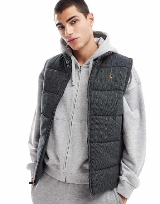 Polo Ralph Lauren - Icon - Gilet color antracite mélange trapuntato con stampa a spina di pesce in jersey con logo