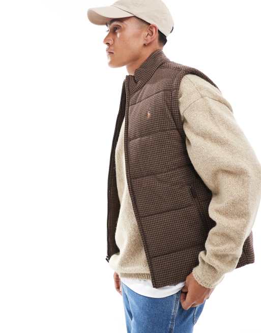 Polo Ralph Lauren - Icon - Gilet marrone mélange trapuntato con stampa pied de poule in jersey con logo