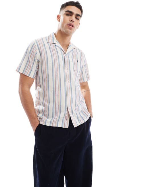 Polo Ralph Lauren – Icon – Klasyczna koszula oversize z tkaniny chambray z krótkimi rękawami, logo i wzorem w biało-różowe paski
