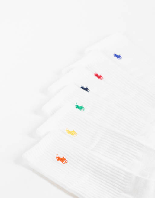 Polo Ralph Lauren icon logo 6 pack crew socks in white colour pop, 2 of 3