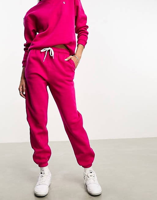 Polo Ralph Lauren icon logo arctic fleece joggers in bright pink | ASOS