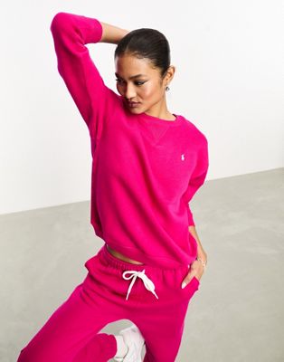 Polo Ralph Lauren icon logo arctic fleece sweatshirt in bright pink - ASOS Price Checker