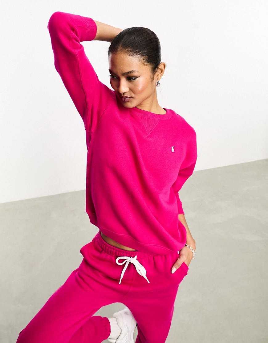 Shop Polo Ralph Lauren Icon Logo Arctic Fleece Sweatshirt In Bright Pink