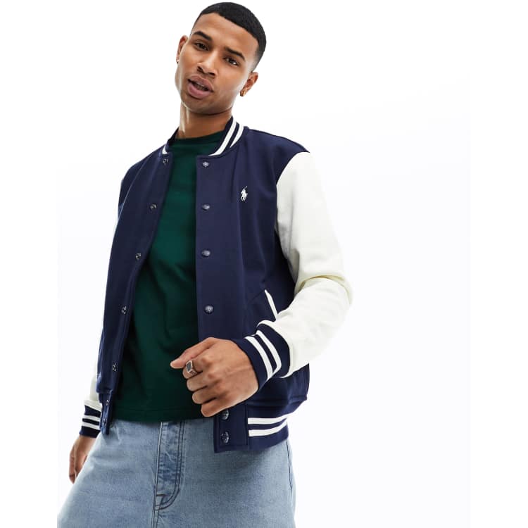 Polo Ralph Lauren icon logo baseball sweat jacket in navy/cream | ASOS