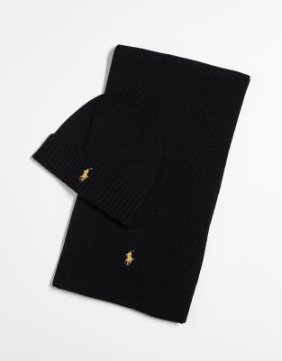 Polo Ralph Lauren Polo Ralph Lauren icon logo beanie and scarf set in black
