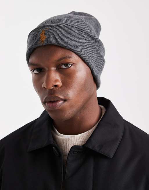 Polo Ralph Lauren icon logo beanie in grey, 3 of 3
