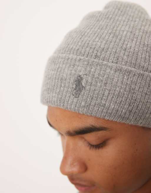 Polo Ralph Lauren icon logo beanie in light grey, 2 of 3