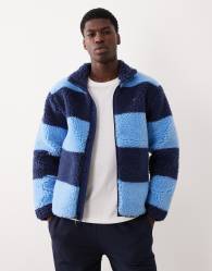 Polo Ralph Lauren icon logo block stripe full zip borg jacket in light blue/blue