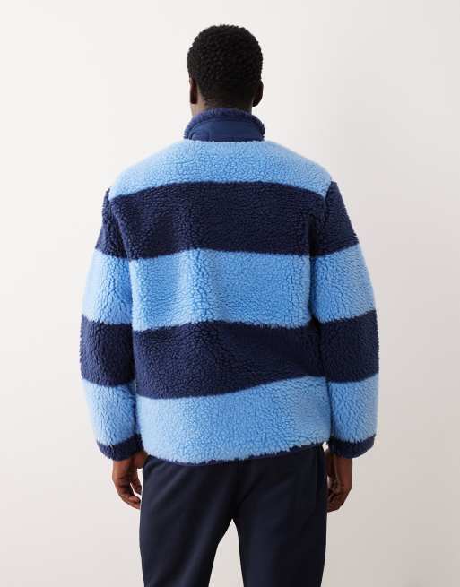 Polo Ralph Lauren icon logo block stripe full zip borg jacket in light blue/blue, 3 of 5