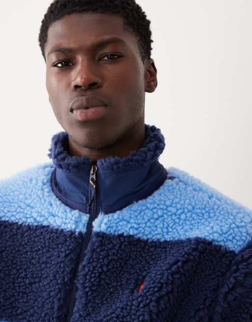 Polo Ralph Lauren icon logo block stripe full zip borg jacket in