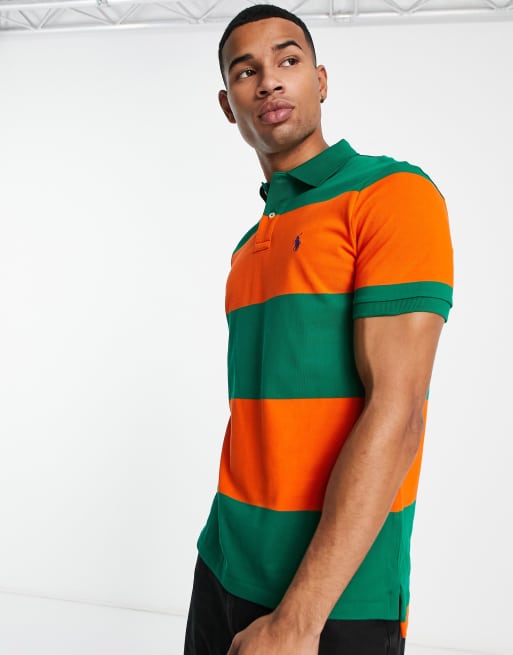 Green striped polo outlet shirt