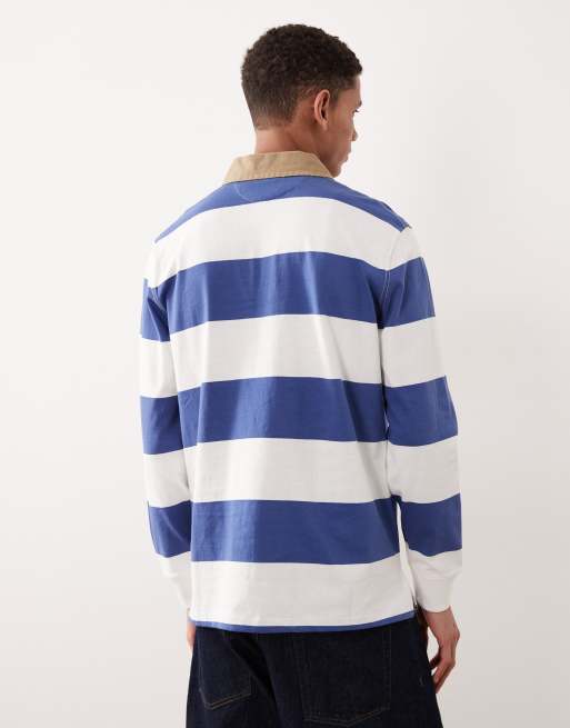 Polo Ralph Lauren icon logo block stripe rugby polo classic oversized fit in blue, 3 of 5