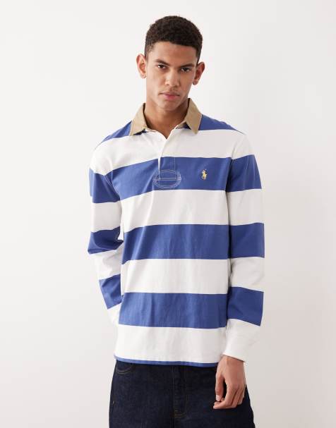 Polo Ralph Lauren icon logo block stripe rugby polo classic oversized fit in brown - view 1