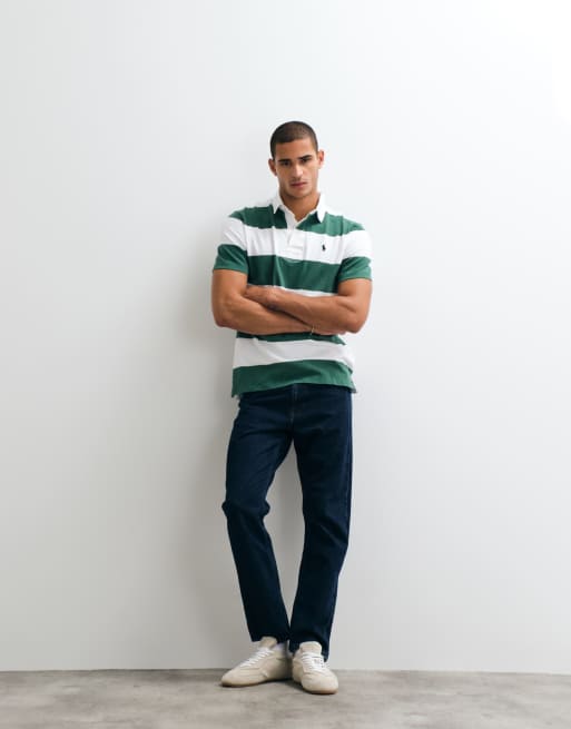 Polo Ralph Lauren icon logo block stripe rugby polo in green, 2 of 5