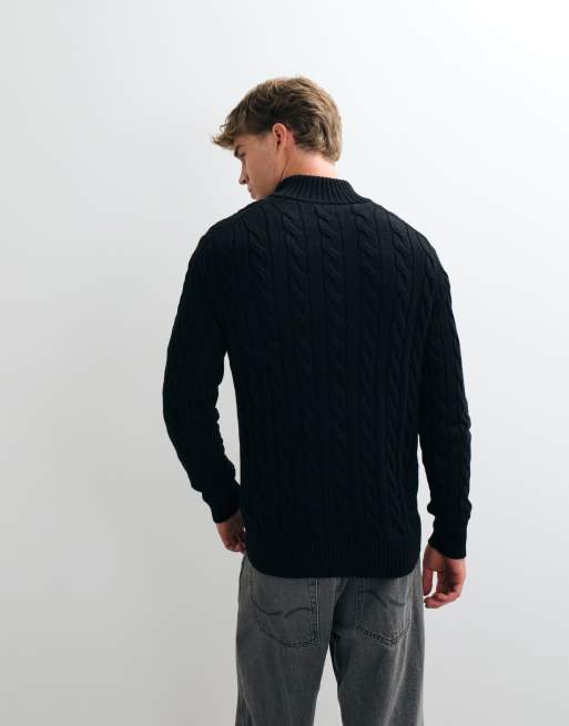 Polo Ralph Lauren icon logo bomulds kabelstrik quarter zip sweatshirt i sort, 5 af 5