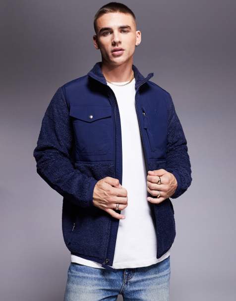 Polo Ralph Lauren icon logo borg sherpa hybrid jacket in navy - view 1