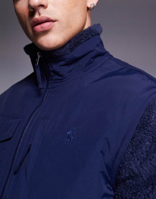 Polo Ralph Lauren icon logo borg sherpa hybrid jacket in navy