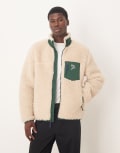 [Polo Ralph Lauren] Polo Ralph Lauren icon logo borg sherpa zip through jacket in cream-White S RANCH CREAM