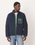 [Polo Ralph Lauren] Polo Ralph Lauren icon logo borg sherpa zip through jacket in navy S Cruise navy
