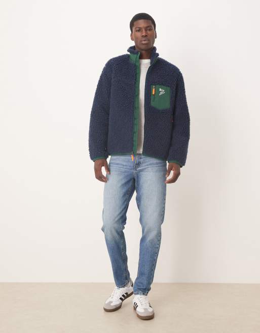 Polo Ralph Lauren icon logo borg sherpa zip through jacket in navy, 2 of 5