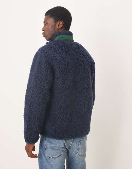 Polo Ralph Lauren icon logo borg sherpa zip through jacket in navy, 3 of 5